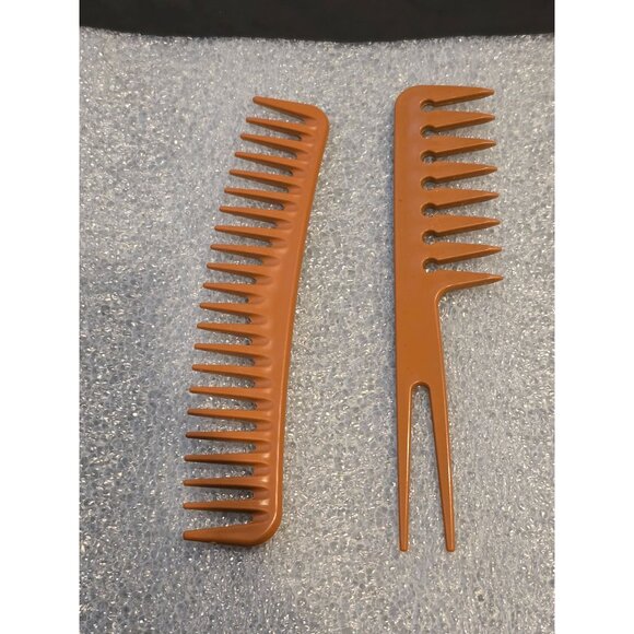 Set Of 2 Brown Wide Tooth Comb & Hair Pick For Styling And Detangling - Picture 2 of 2